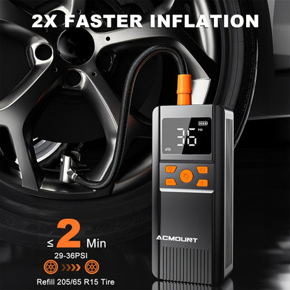 Portable Tire Inflator Cordless Air Compressor – 150PSI Fast Inflation, 5000mAh Rechargeable Battery, Digital Pressure Gauge, LED Light, 4+ Modes for Car Bike Motorcycle Sports Balls