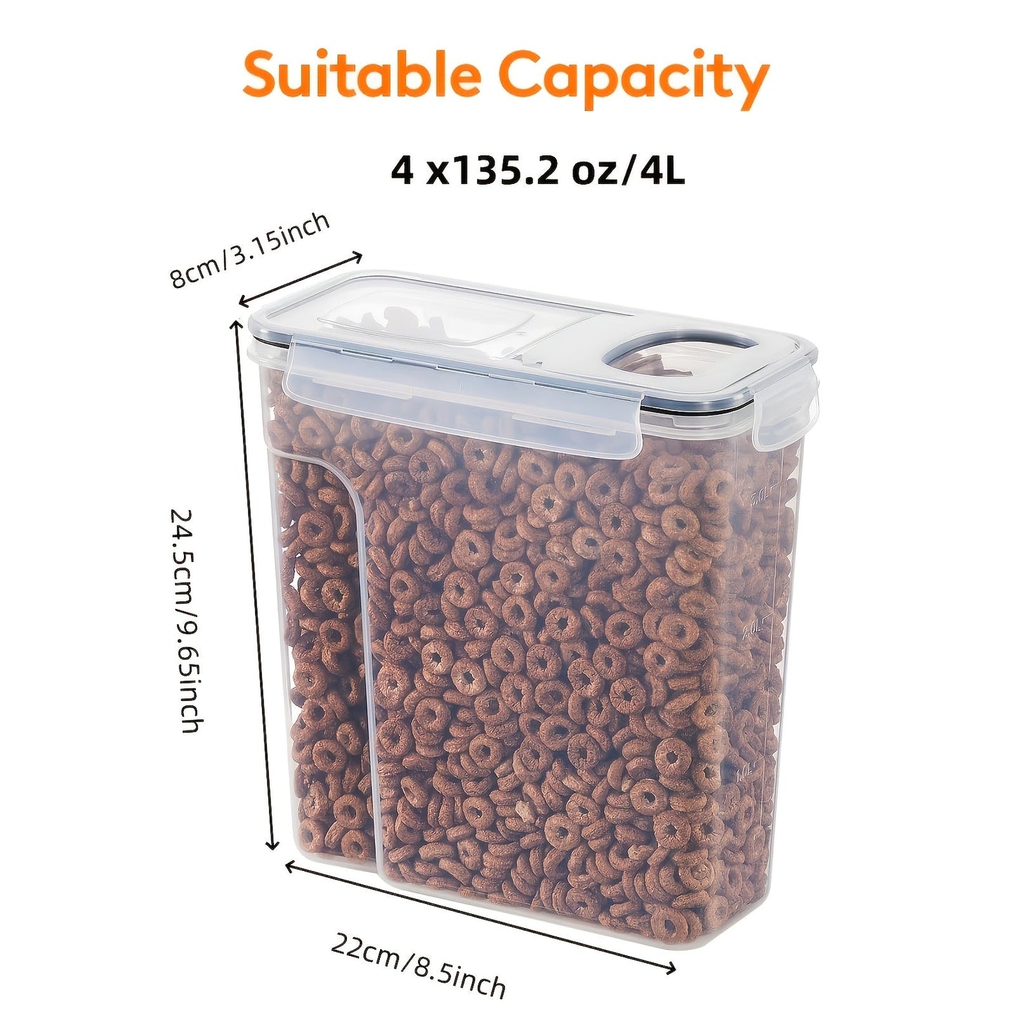 Airtight Pet Food Storage Containers 4-Pack BPA Free - 1.06 Gallon Plastic Canisters for Dog Food, Cat Food, Dry Treats, Grains & Rice, Kitchen Pantry Organization, Cereal & Dry Food Storage