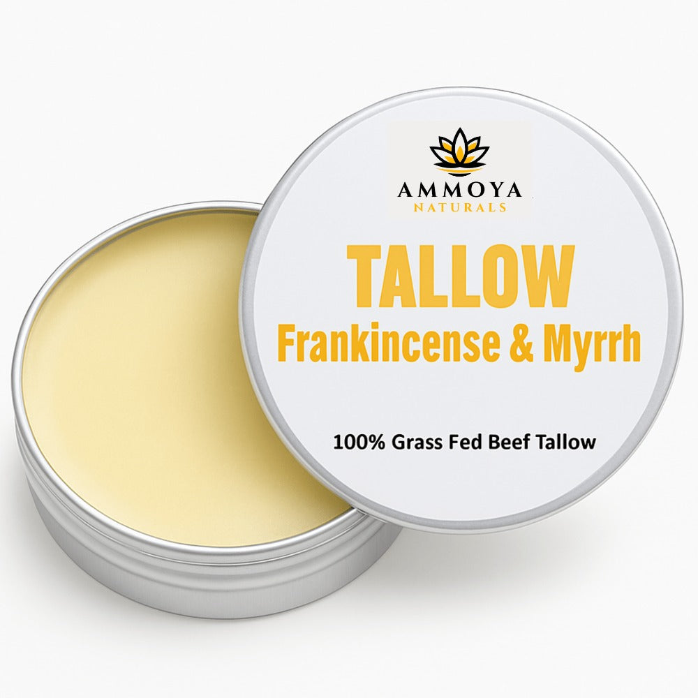 Tallow Balm Grass-Fed Natural Moisturizer for Dry Skin — Deep Hydrating Handcrafted Body Balm 3 Scents Chamomile Rose Honey Frankincense Myrrh, Nourishing Skin Balm for Women Men