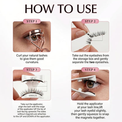 Magnetic Eyelashes Glue-Free Reusable False Lashes – Natural Wispy Fluffy Cat Eye Style, Waterproof & Sweatproof with Applicator & Storage Case, Black & Pink Set for Daily Wear, Parties & Beauty Gifts