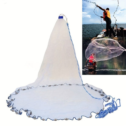 Throw Cast Net 8FT 10FT Transparent Thread Nylon Mesh 3/8in, Galvanized Zinc Sinkers 26ft PE Braid Hand Line No-Ring Design for Shrimp Bait Trapping Pond River Saltwater Fishing