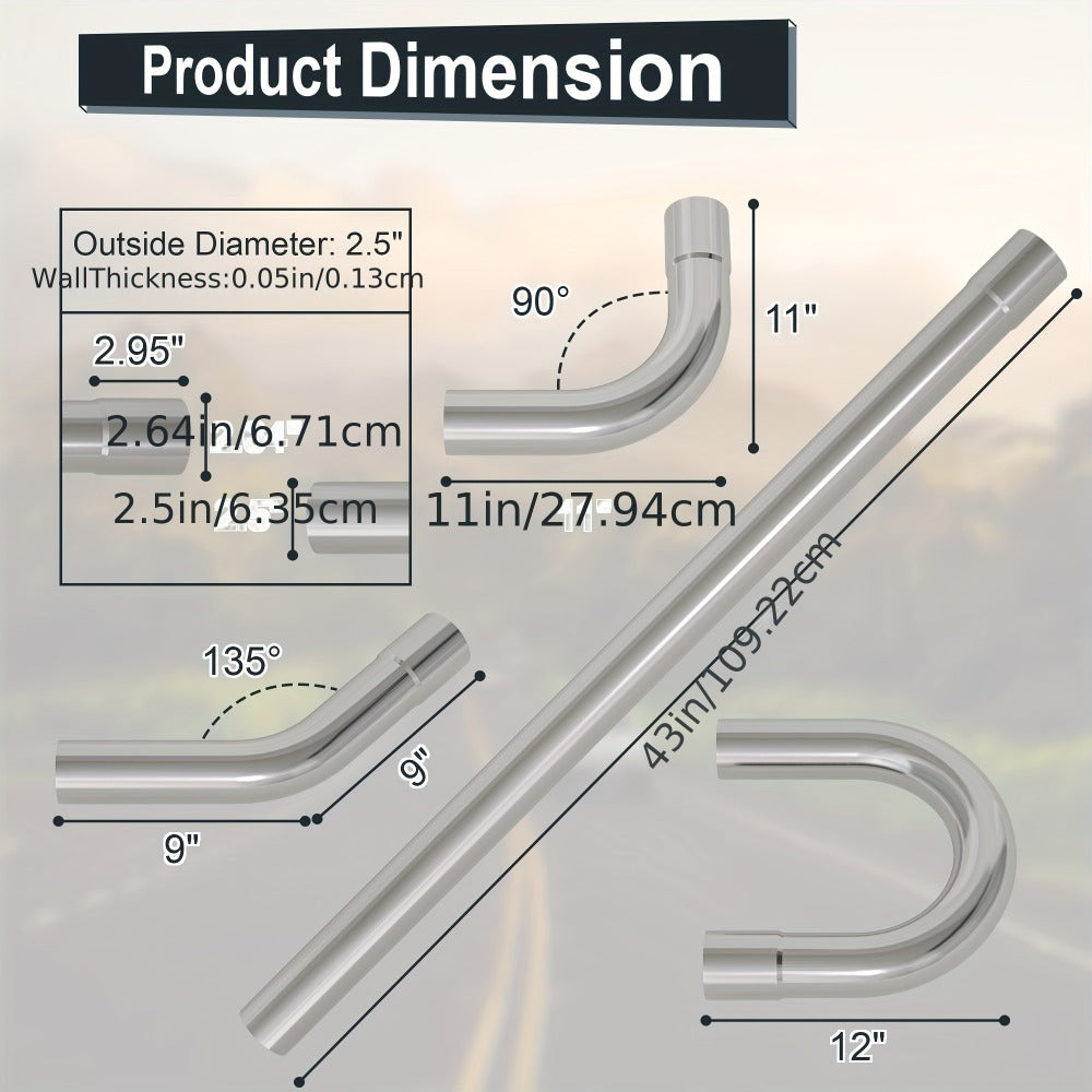 2.5 Inch Exhaust Pipe Kit Mandrel Bend - 8pcs Universal Mild Steel 16 Gauge Tubing with 90° 45° U-Bend & Straight Pipes for Custom Exhaust Fabrication