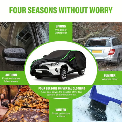 210T 6-Layer Full Car Cover for SUV & Sedan - All Weather Waterproof, UV, Snow & Dust Proof with Reflective Strips - XL & XXL Black