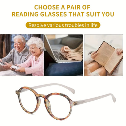 Fashion Reading Glasses 6 Pack for Women and Men Full Frame Round Circle PC Frame Multi-Color Lightweight Durable Lenses Vision Aid Readers Magnification Plus 1.0 to Plus 4.0 Mixed Color Value Set