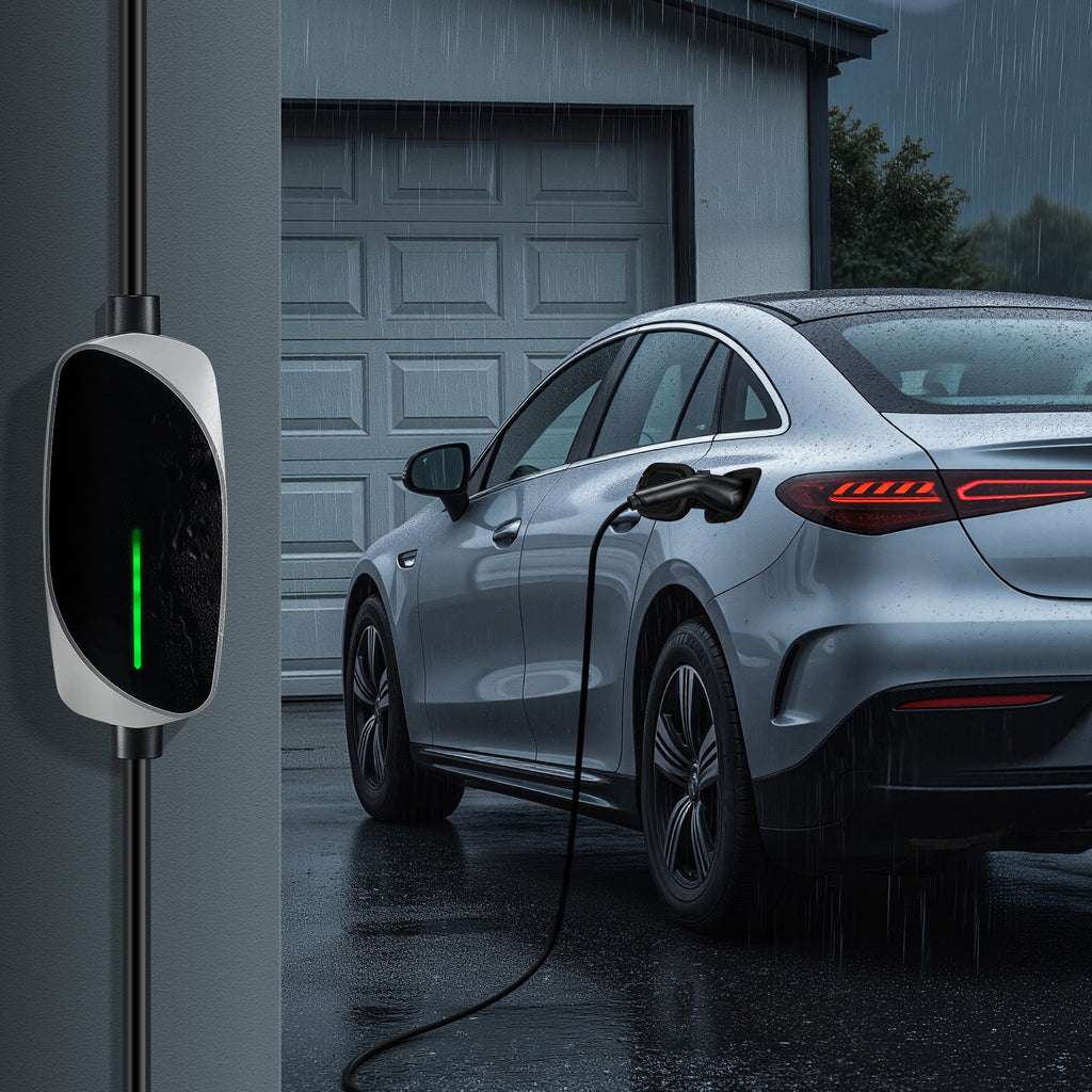 VEVOR Level 1&2 EV Charger, 16 Amp, Electric Vehicle Portable Charger with 25 ft Charging Cable, 120V-240V, NEMA 6-20P Plug NEMA 5-15 Adapter, LED Indicator, Home Car Charging Station for SAE J1772 EV
