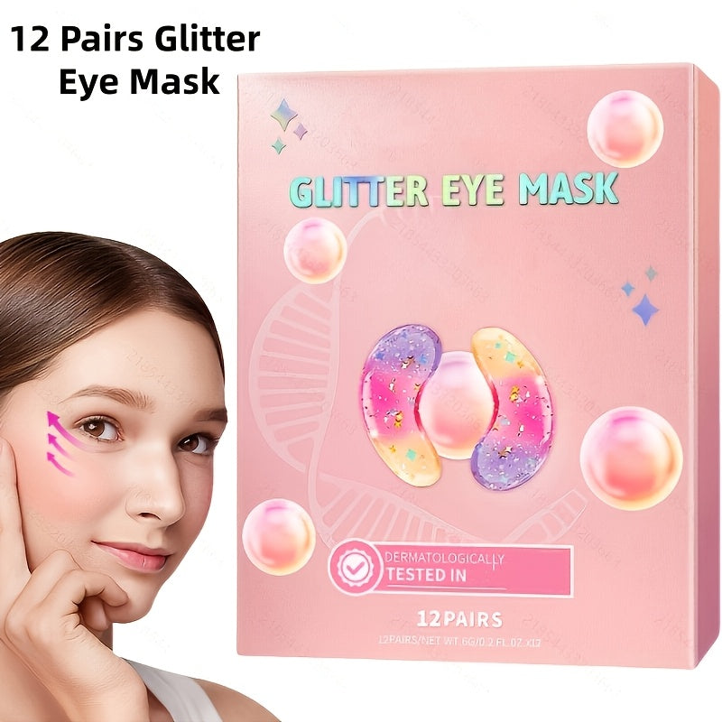 Collagen Under Eye Patches 12 Pairs Glitter Gold Gel Pads - Dark Circles Puffiness Anti-Wrinkle Moisturizing Hyaluronic Acid Eye Mask for Women All Skin Types Skincare Gift