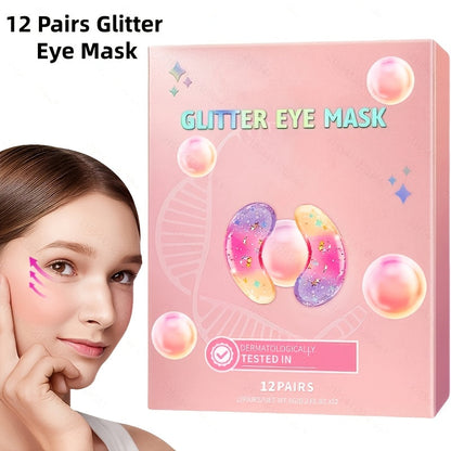 Collagen Under Eye Patches 12 Pairs Glitter Gold Gel Pads - Dark Circles Puffiness Anti-Wrinkle Moisturizing Hyaluronic Acid Eye Mask for Women All Skin Types Skincare Gift