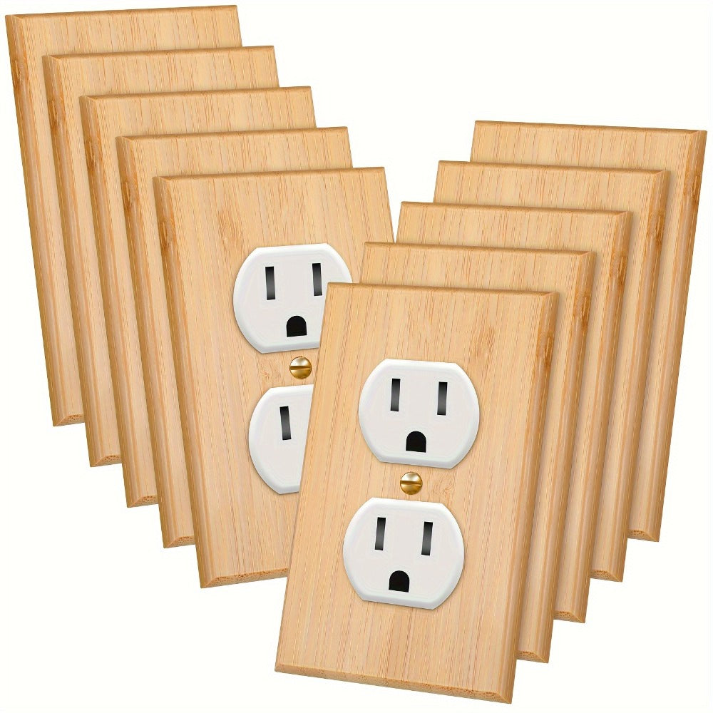 Wood Light Switch Panel Covers Set of 10 – Bamboo Solid Wood Socket Plates 4.5x2.76in, Double Hole, for Bedroom Kitchen Home Wall Decor