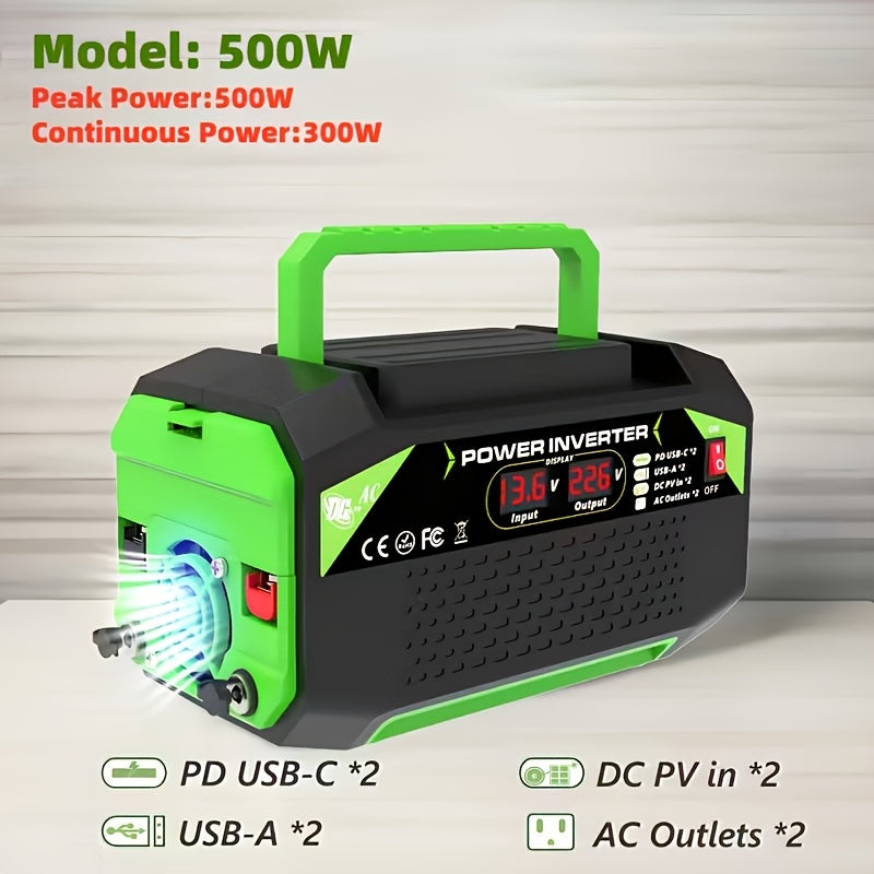 Power Inverter 1000W 500W DC 12V to AC 110V/120V – Dual USB, Type-C, LCD Display, Car Truck Boat Outdoor Camping Travel Portable Converter