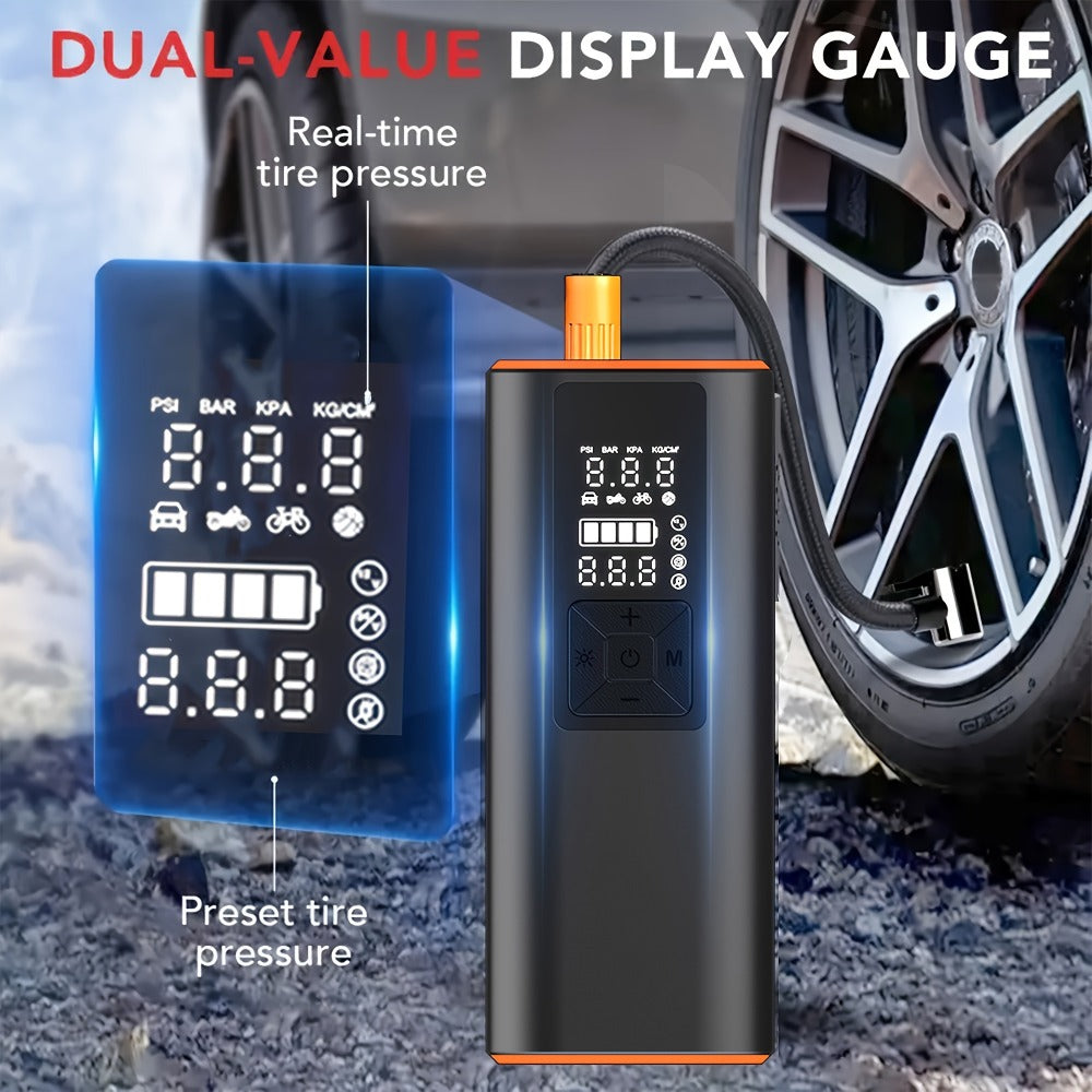 Portable Tire Inflator Air Compressor 150 PSI – Cordless Electric Air Pump with Digital Pressure Gauge, LED Light, USB-C Charging for Car, Motorcycle, Bicycle & Ball Inflation