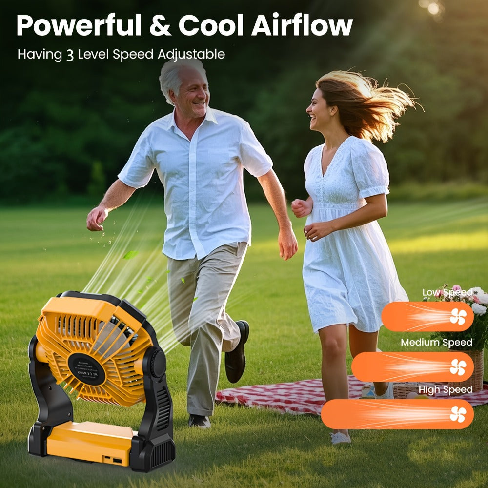 Camping Fan with LED Lantern, 3-in-1 Battery Powered Portable Fan Light for Tent Outdoor, Rechargeable Electric Fan with Timer 360° Rotation, for Camping Hiking Barbecue Travel Emergency