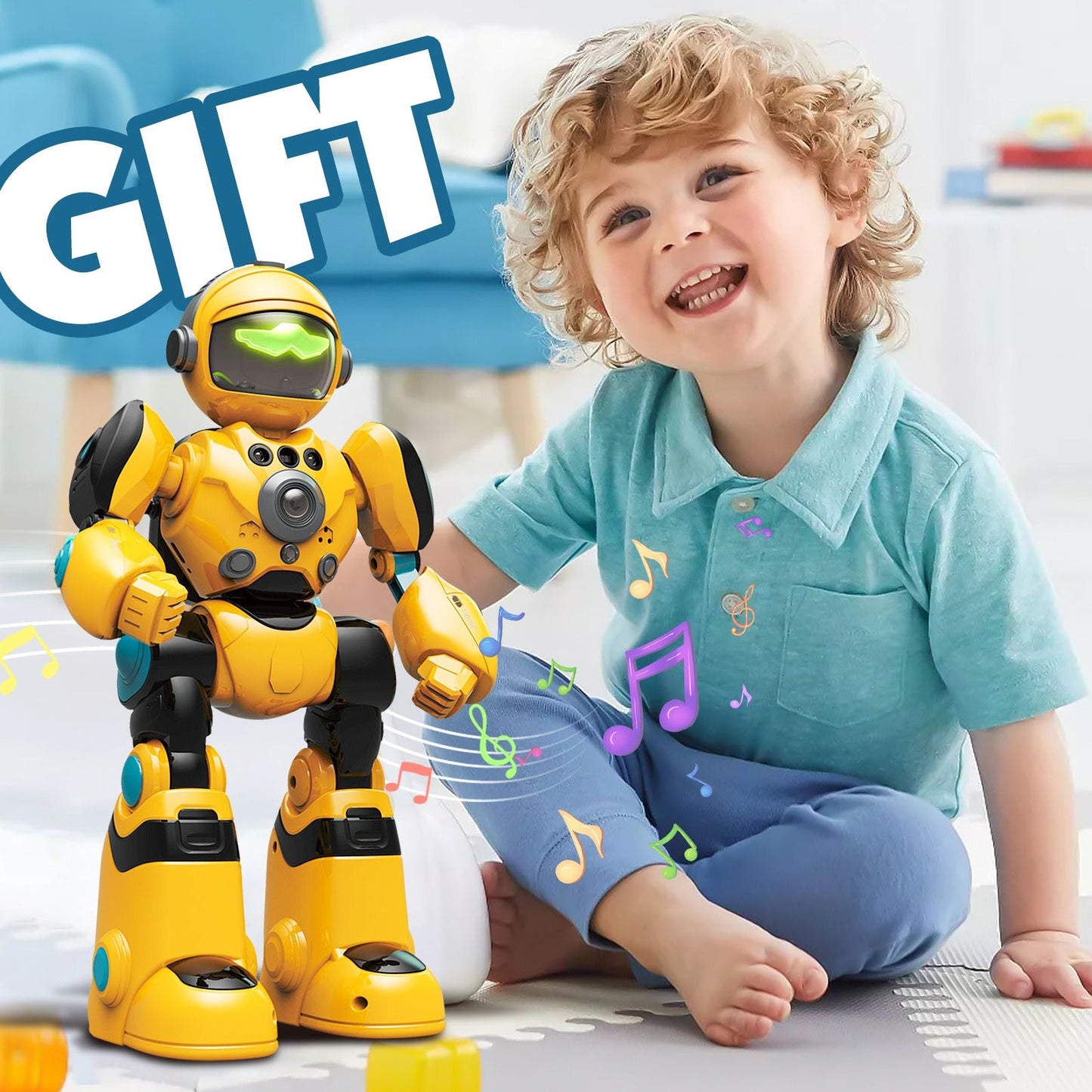 Gesture Control RC Robot Toy for Kids – Voice Recording, Programming, EMO LED Infrared Intelligent Interactive Robot, STEM Gift for Boys Girls Ages 6 7 8 9 10, Birthday Christmas (Green/Blue/Yellow)