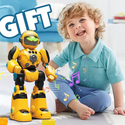 Gesture Control RC Robot Toy for Kids – Voice Recording, Programming, EMO LED Infrared Intelligent Interactive Robot, STEM Gift for Boys Girls Ages 6 7 8 9 10, Birthday Christmas (Green/Blue/Yellow)