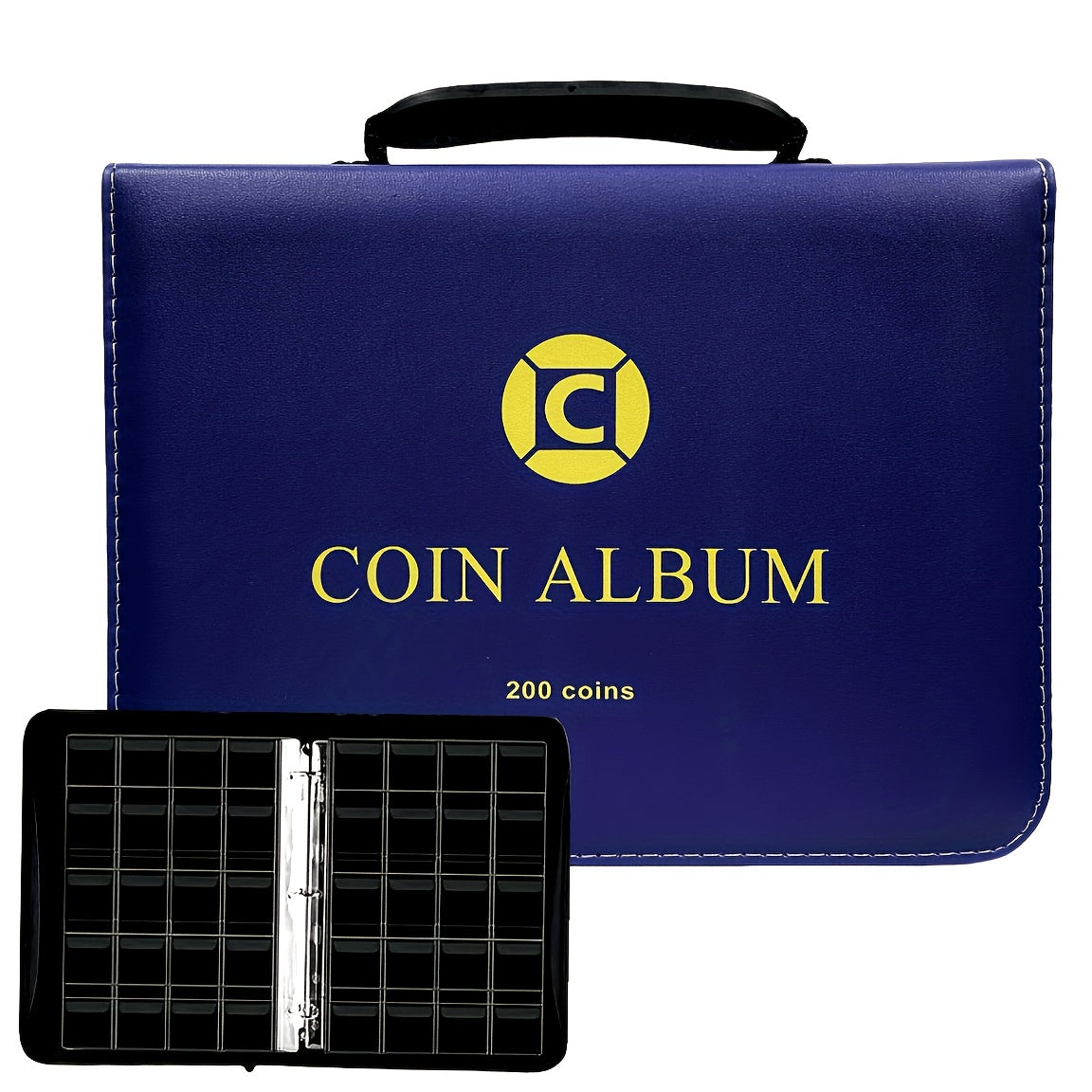 Coin Collection Book with Zipper & Handle 200/320 Pockets – 10/20 Page Coin Storage Album for Currency & Commemorative Coins, Fits 20/25/27/30mm Coins, Black & Blue
