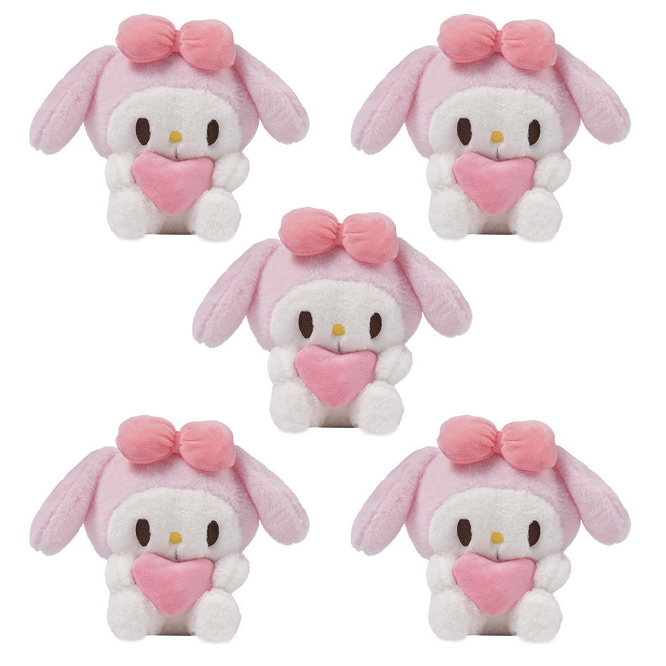 Kawaii Plush Set 5pcs Holding Hearts – Hello Kitty Kuromi My Melody Jade Gui Dog Sanrio Stuffed Animals, Room Decor Birthday Christmas Valentine Holiday Gift for Girls Teens Fans