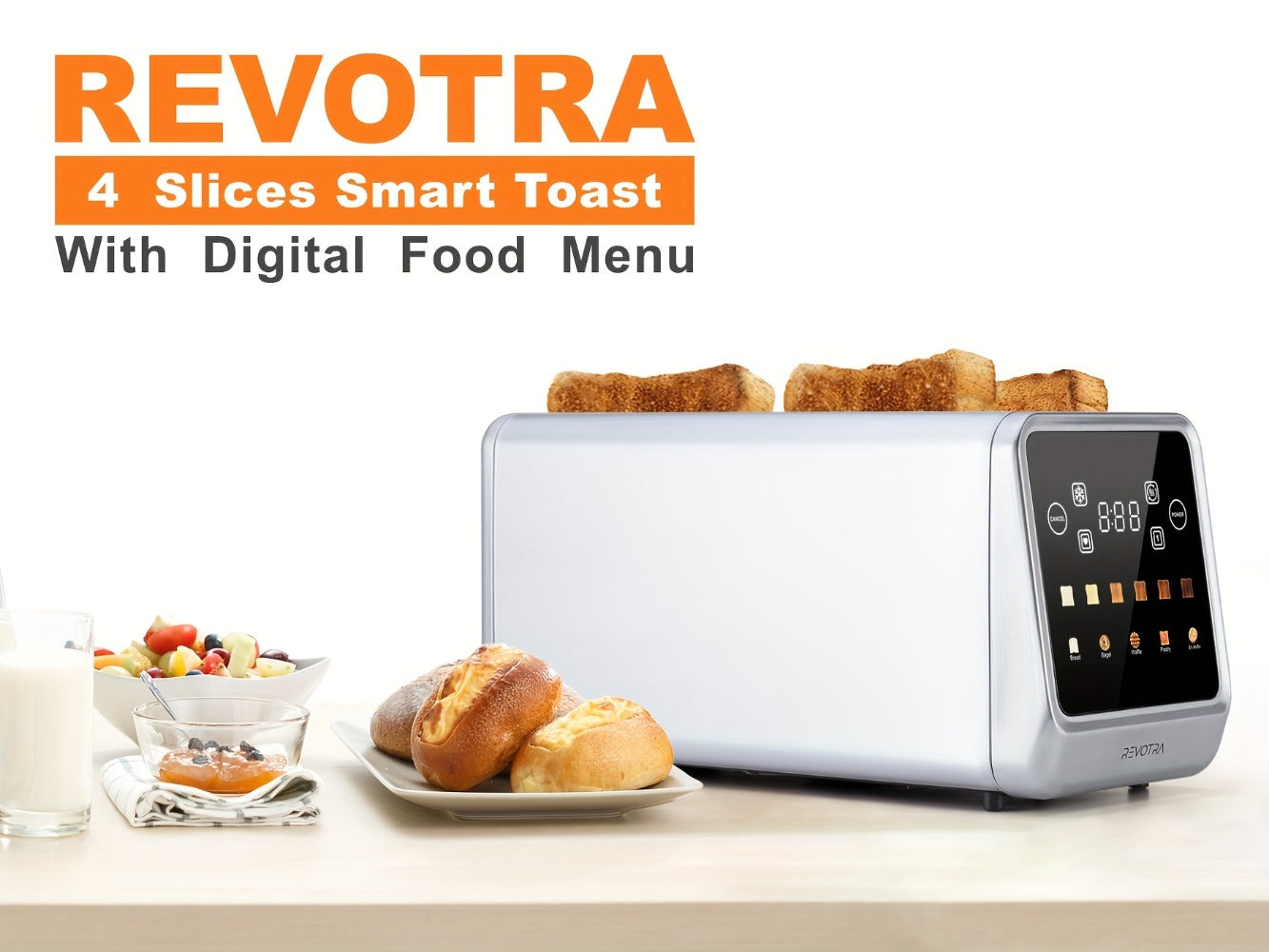 4-Slice Toaster Long Slot Stainless Steel – Touch Screen LED Display, 1.5" Wide Slots, Countdown Timer, Memory Function, Dual Control, 6 Shade Settings