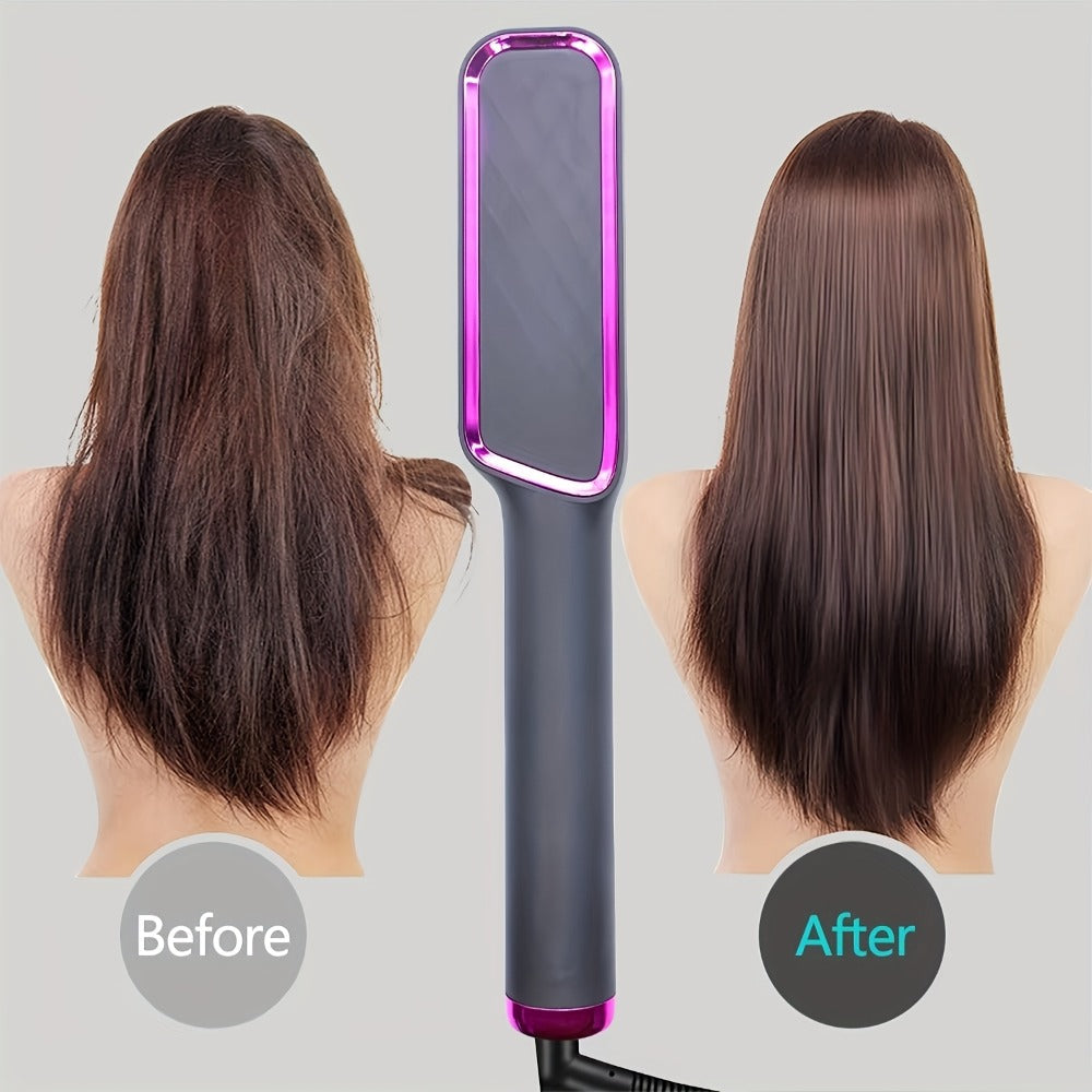 Wet Dry Hair Straightener Brush 2-in-1 Electric Straightening Comb – Multi-Temp Fast Heat Volumizing Styling Tool for Women All Hair Types, Purple Pink White Grey