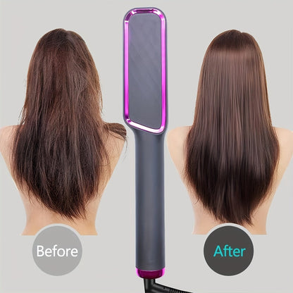 Wet Dry Hair Straightener Brush 2-in-1 Electric Straightening Comb – Multi-Temp Fast Heat Volumizing Styling Tool for Women All Hair Types, Purple Pink White Grey