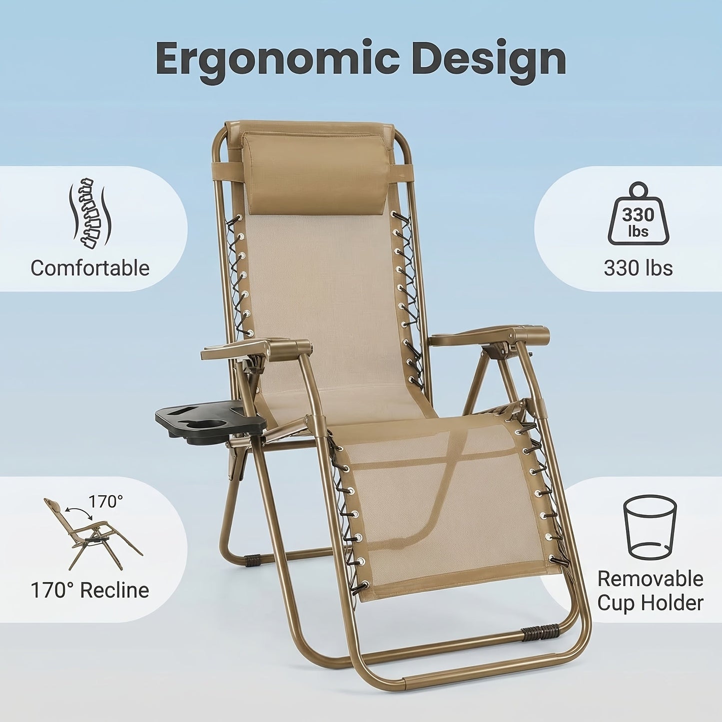 Zero Gravity Chair 2 Pack – 330lb Capacity, Ergonomic Adjustable Recline & Locking System, Foldable Patio Lounger with Cup Holder – Lawn, Poolside, Beach & Travel