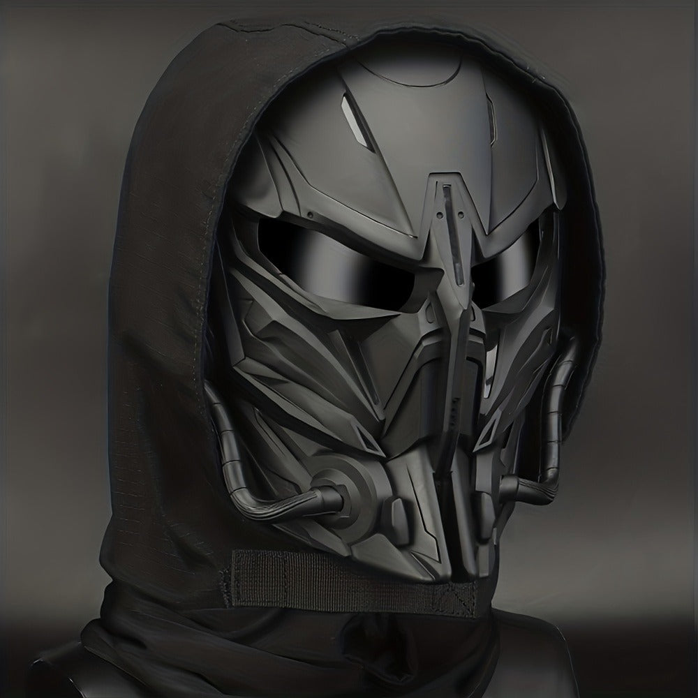 Cyberpunk Full Face Mask Breathable Anti-Fog Nylon Silver – Complete Face Covering for Halloween Carnival Rave LARP Cosplay, Sci-Fi Costume Helmet Prop, 9x8in Unisex Adults Teens