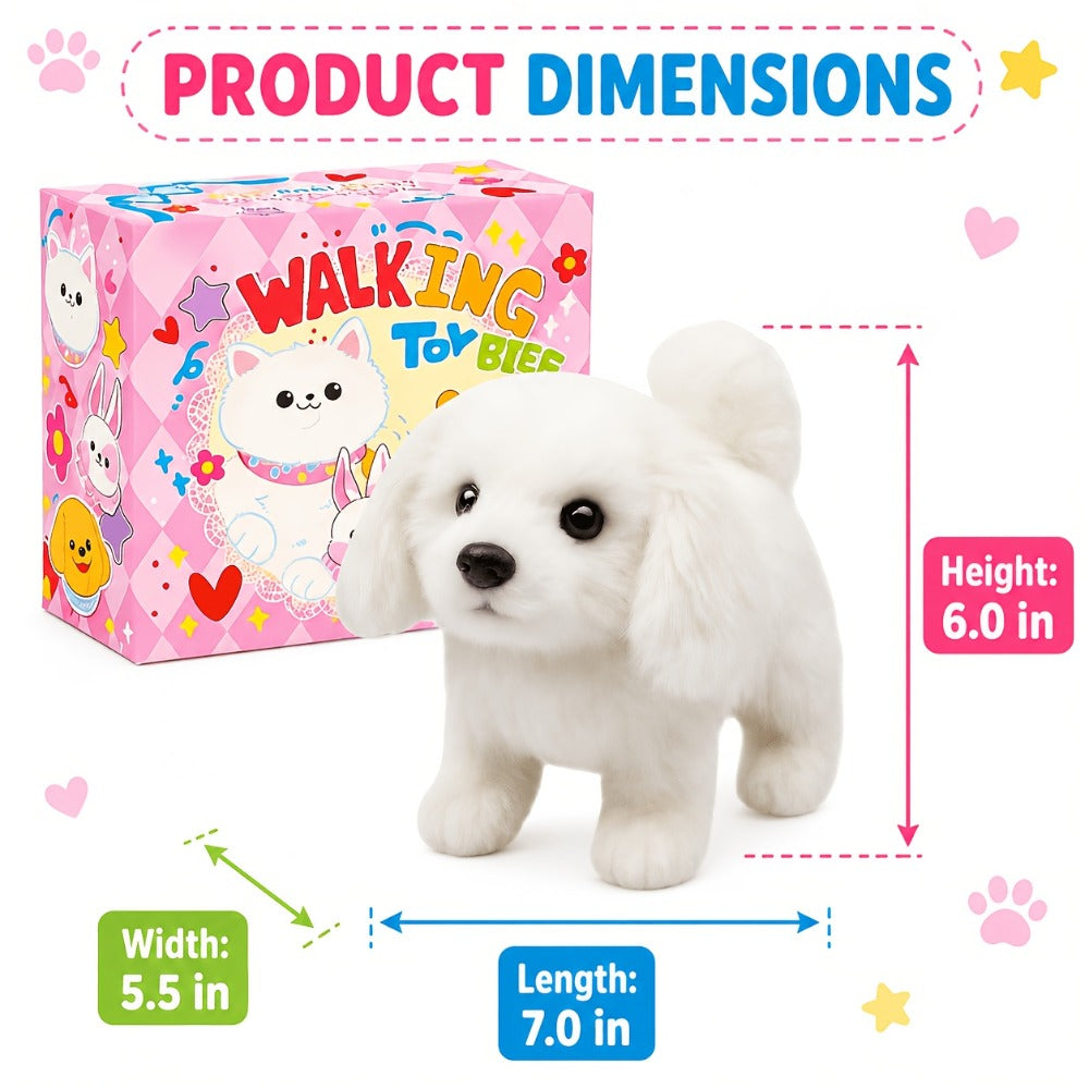 Walking Barking Dog Toy Electronic Interactive Puppy Plush with Tail Wagging Leash Bow Soft Stuffed Animal Birthday Christmas Easter Gift for Kids Girls Toddlers