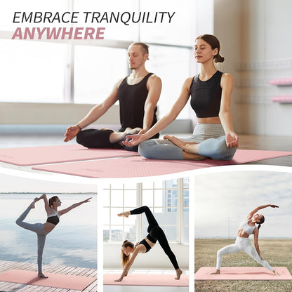 TPE Yoga Mat Non-Slip 72 x 24 Inch – Eco-Friendly Exercise Mat with Carrying Strap for Women & Men, Extra Thick Cushioning for Yoga, Pilates, Stretching & Floor Workouts
