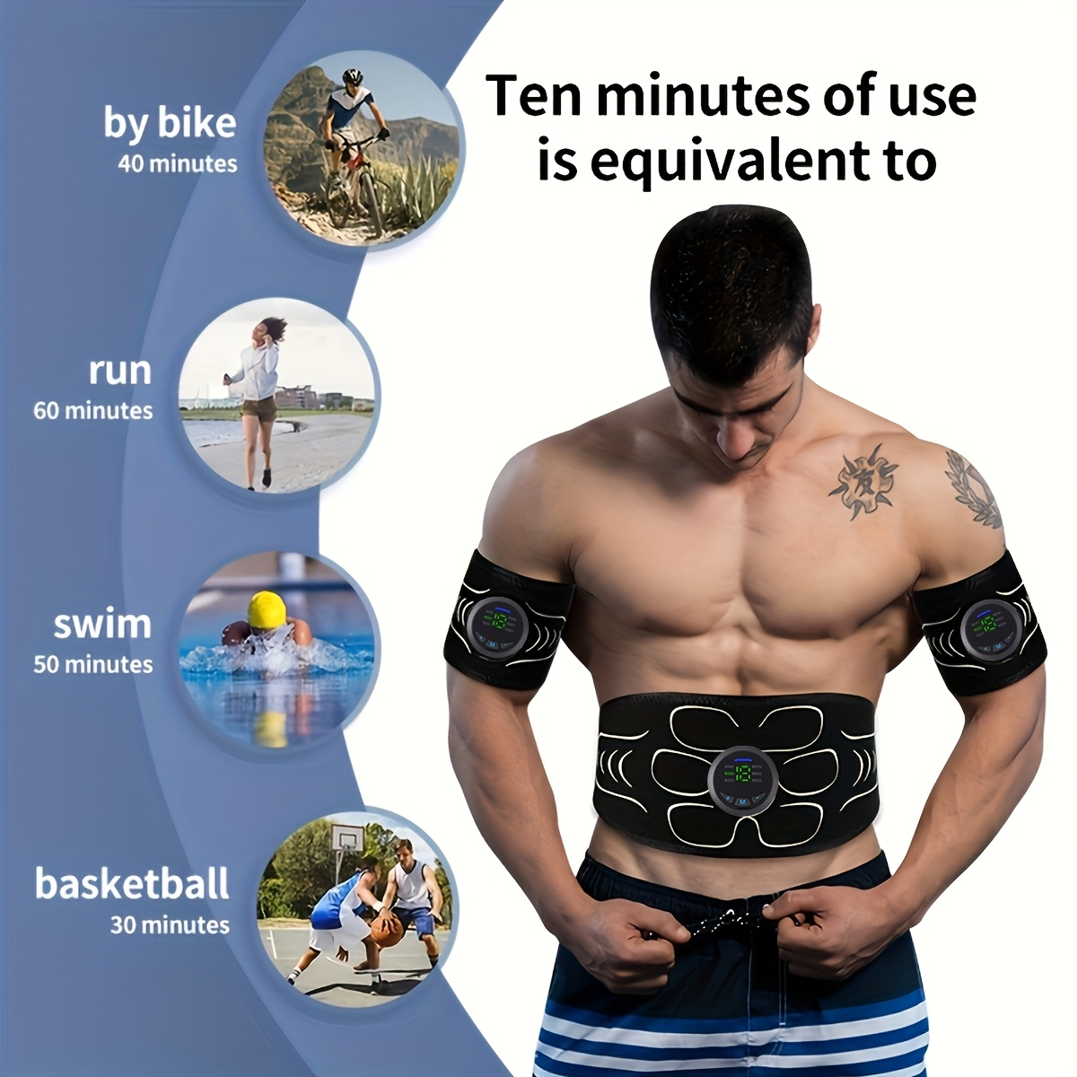 EMS Muscle Stimulator 3-Piece Set Rechargeable 6 Modes 18-Level Intensity for Muscle Training, Recovery & Pain Relief – Lithium Battery Powered