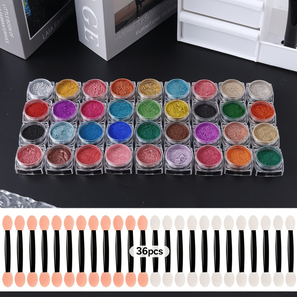 Chrome Holographic Nail Powder Set 36 Colors – Mirror Chrome Glitter Pigment Dust Kit for Gel Nails Acrylic Manicure DIY Nail Art Decoration