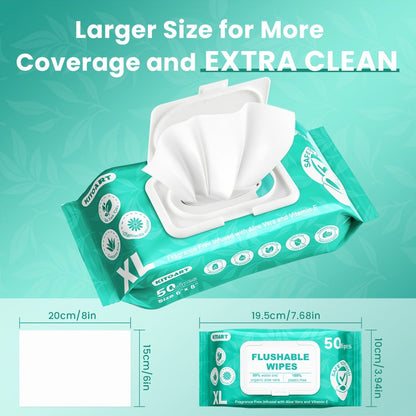 Flushable Wet Wipes Adult XL Unscented No Alcohol Septic Safe Toilet Wipes Portable Family Size for Bathroom Outdoor Camping Travel Hygiene 150 or 300 Wipes 3 or 6 Pack