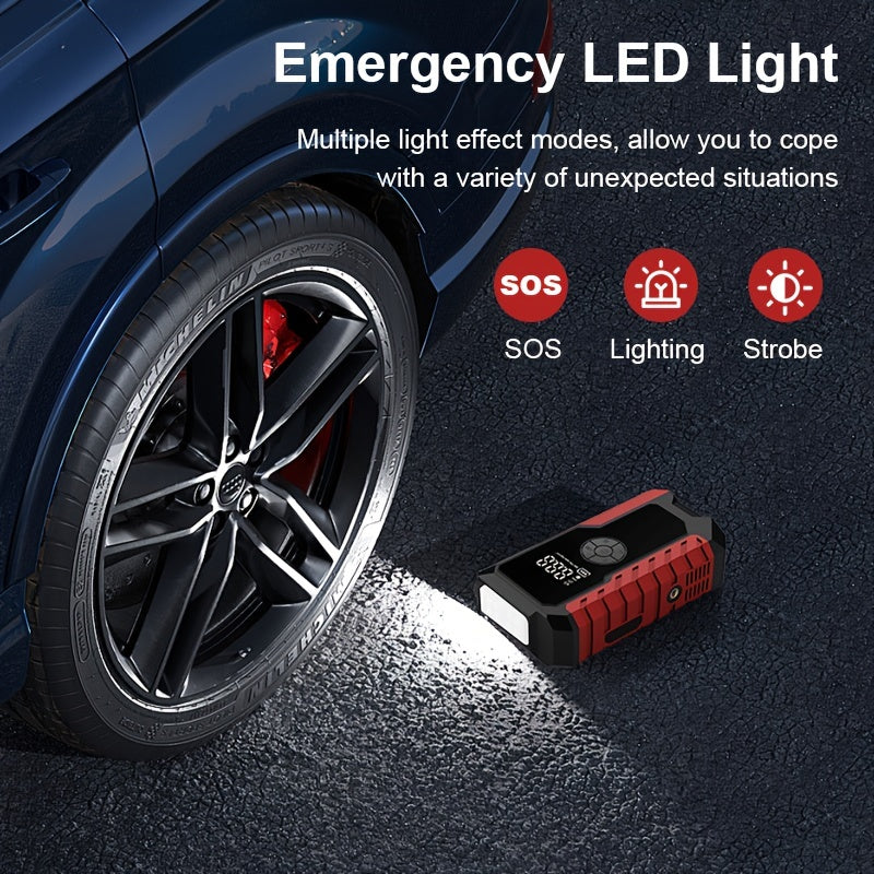 10000A 7-In-1 Multifunctional Emergency Jump Starter with 150PSI Air Pump, Digital Tire Inflator, Portable Car Battery Charger, Up to 2.64gal Gas/2.38gal Diesel, LED Emergency Light & USB Charging, Car Emergency Tool. Suitable As a Holiday Gift
