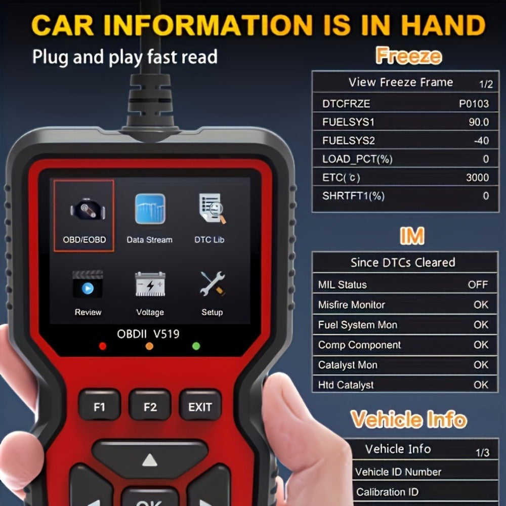OBD2 Scanner Tool V519 - Professional Code Reader for Check Engine Light, Live Data & Diagnostic Trouble Codes | Works on All 1996+ Cars