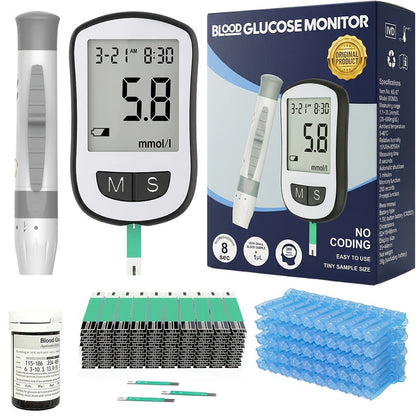 Blood Glucose Monitor Kit with 50 Test Strips & 50 Lancets - High Precision Glucometer Set for Home & Travel Diabetes Testing, Lancing Device Included, Compact Blood Sugar Test Kit
