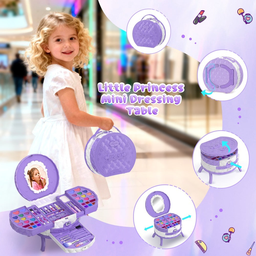 Girls Makeup Set with Dressing Table & Mirror - Princess Pretend Play Vanity Toy for Kids Ages 3-12, Birthday Christmas Halloween Gift for Girls