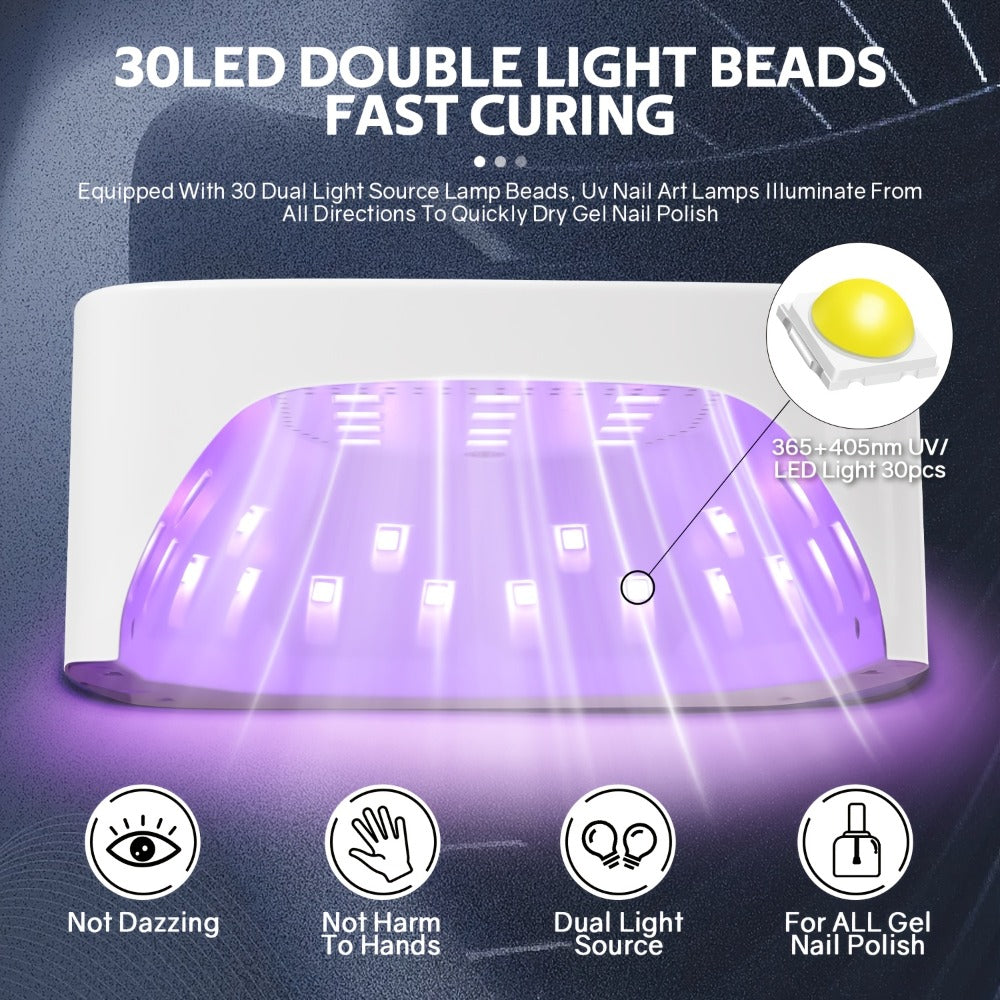 Rechargeable UV LED Nail Lamp 30 Beads – Professional Gel Nail Curing Light Cordless with 3 Timer Settings | Fast Curing Nail Dryer for Home & Salon, Compatible All Gel Polish