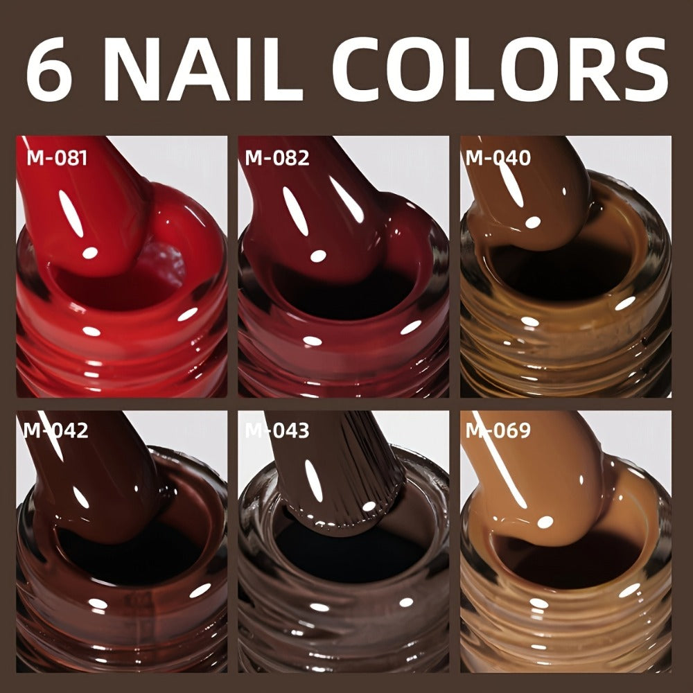 Red Glitter Gel Nail Polish Set 6 Colors — Sparkling Long-Lasting Soak Off LED UV Semi-Permanent Nail Gel | Gilded Bottle Salon Quality Nail Art Kit | Holiday Party Festive Nails Gift for Women