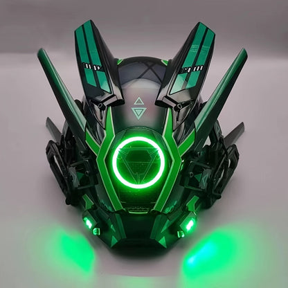 LED Luminous Punk Mask Unisex – Round Light Mechanical Glow Face Mask for Music Festival, Halloween, Christmas, Cosplay & Rave Party, 5 Colors Yellow Green White Red Blue, Adult Gift
