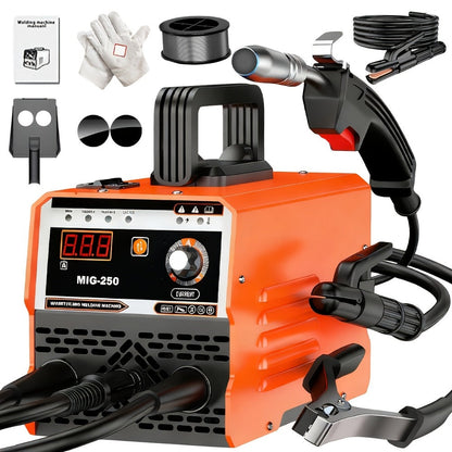 MIG Welder 3-in-1 Welding Machine 110V 105A Gasless MIG Stick ARC Portable Welder Kit with Rubber Case – Complete Starter Set with Welding Wire Rods Mask Gloves for Beginners Home Industrial Repair