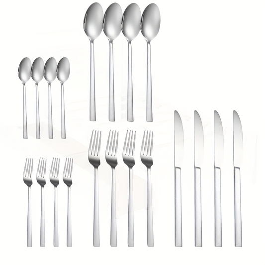 Stainless Steel Camping Cutlery Set 20 Piece – Portable Outdoor Tableware Kit with Knife Fork Spoon, Lightweight 304 Stainless Steel Utensils for Camping, Hiking, Travel & Outdoor Enthusiasts