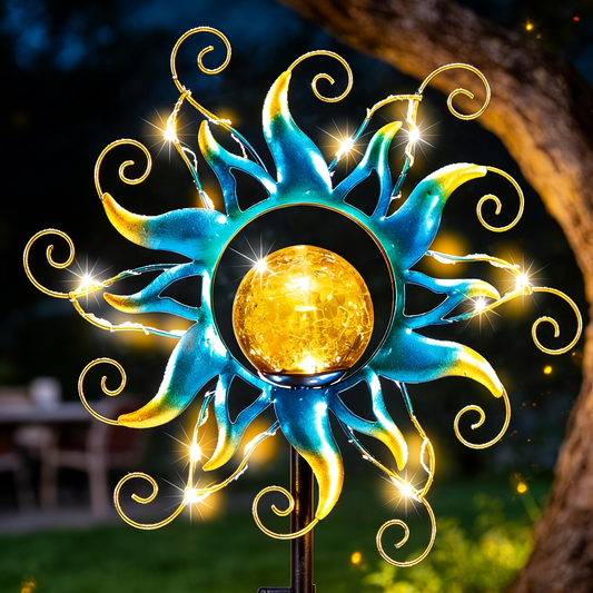 Solar Garden Light Outdoor Sun Shaped LED Stake Lamp IPX4 Waterproof for Patio Pathway Walkway Yard Lawn Decor Housewarming Gift