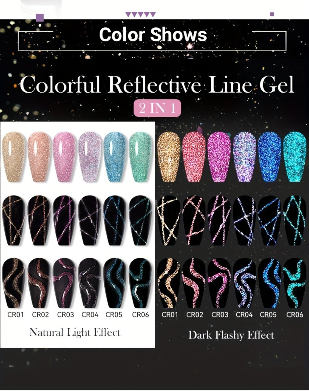 Reflective Glitter Line Gel Nail Art Set LILYCUTE Sparkling Stripe 3pcs 5ml Each - Ultra-Thin Pull Line Drawing Graffiti Gel Polish LED UV Cured DIY Home Manicure for Women
