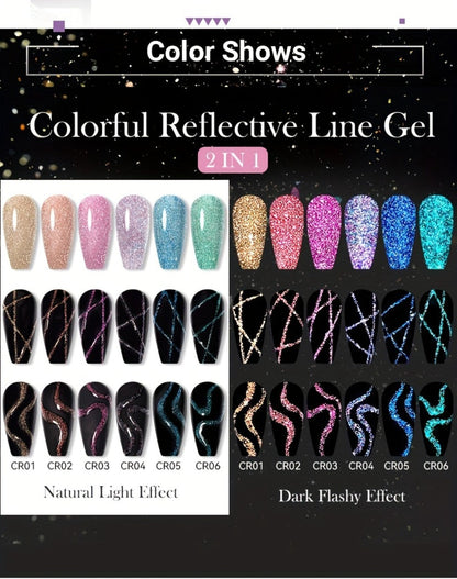 Reflective Glitter Line Gel Nail Art Set LILYCUTE Sparkling Stripe 3pcs 5ml Each - Ultra-Thin Pull Line Drawing Graffiti Gel Polish LED UV Cured DIY Home Manicure for Women