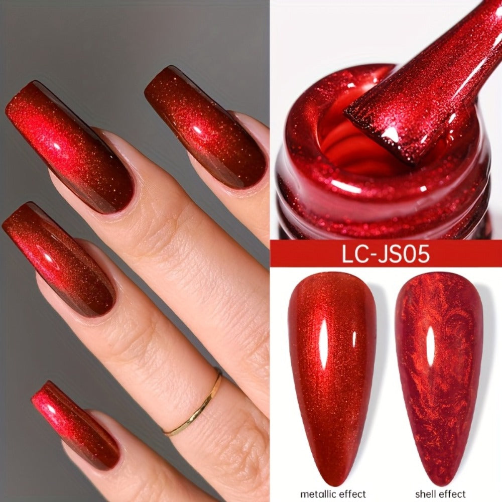 Glitter Gel Nail Polish Set 9pcs Metallic Soak-Off LED UV Sparkling Nail Art Kit — Red & Purple Shades Long-Lasting Salon & DIY Home Manicure, LILYCUTE Professional Formula (0.24oz Each)