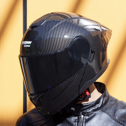 Carbon Fiber Pattern Motorcycle Helmet – Modular Flip-Up Full Face Helmet, Lightweight Motorbike Helmet for Men & Women, Street Riding Safety Helmet M/L/XL