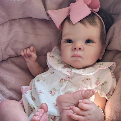 Reborn Baby Doll 18 Inch Hand-Rooted Hair Soft Cloth Body with Hand-Painted Veins Skin Creases & 2lbs Lifelike Weight – Includes Outfit Pacifier Bottle Diaper & Birth Certificate, Newborn Girl Gift Ages 3+ 45cm