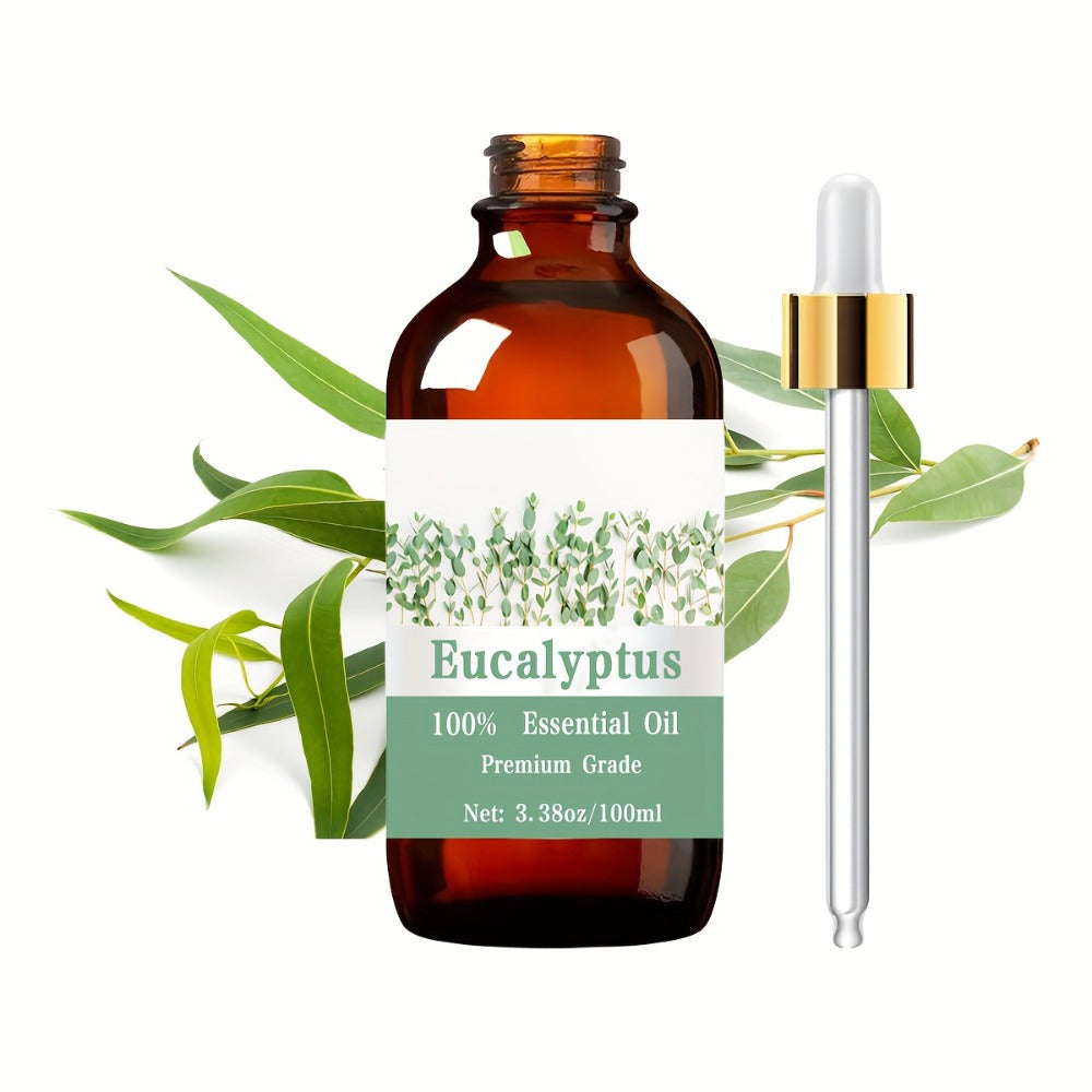 Eucalyptus Essential Oil 100ml 3.38oz — 100% Pure Therapeutic Grade Aromatherapy Oil for Hair Growth Scalp Care Skin Moisturizing Nail Strengthening Massage & Relaxation