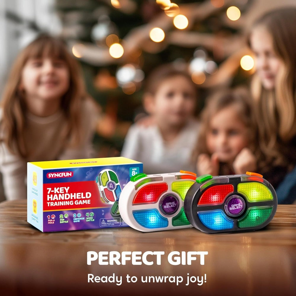 Portable Handheld Gaming Device 2-Pack – 7-Button Electronic Game with 4 Modes, Light & Sound, Memory & Speed Battle for Kids Ages 8+, Fun Party Favor & Christmas Gift