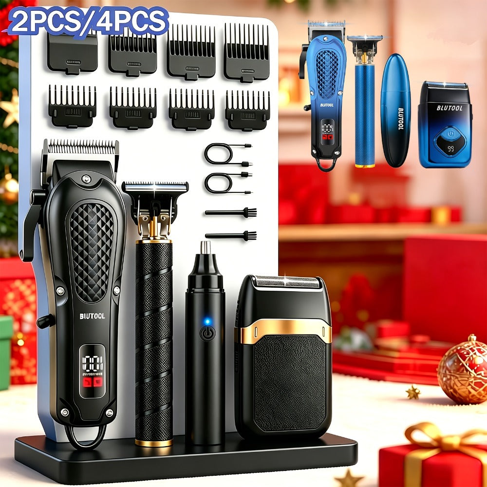 Multi-Piece Hair Clipper Kit for Men – USB Rechargeable Cordless Electric Trimmer Set, 2-Piece & 4-Piece Home Travel Barber Tool, Black Blue Gold Grooming Gift