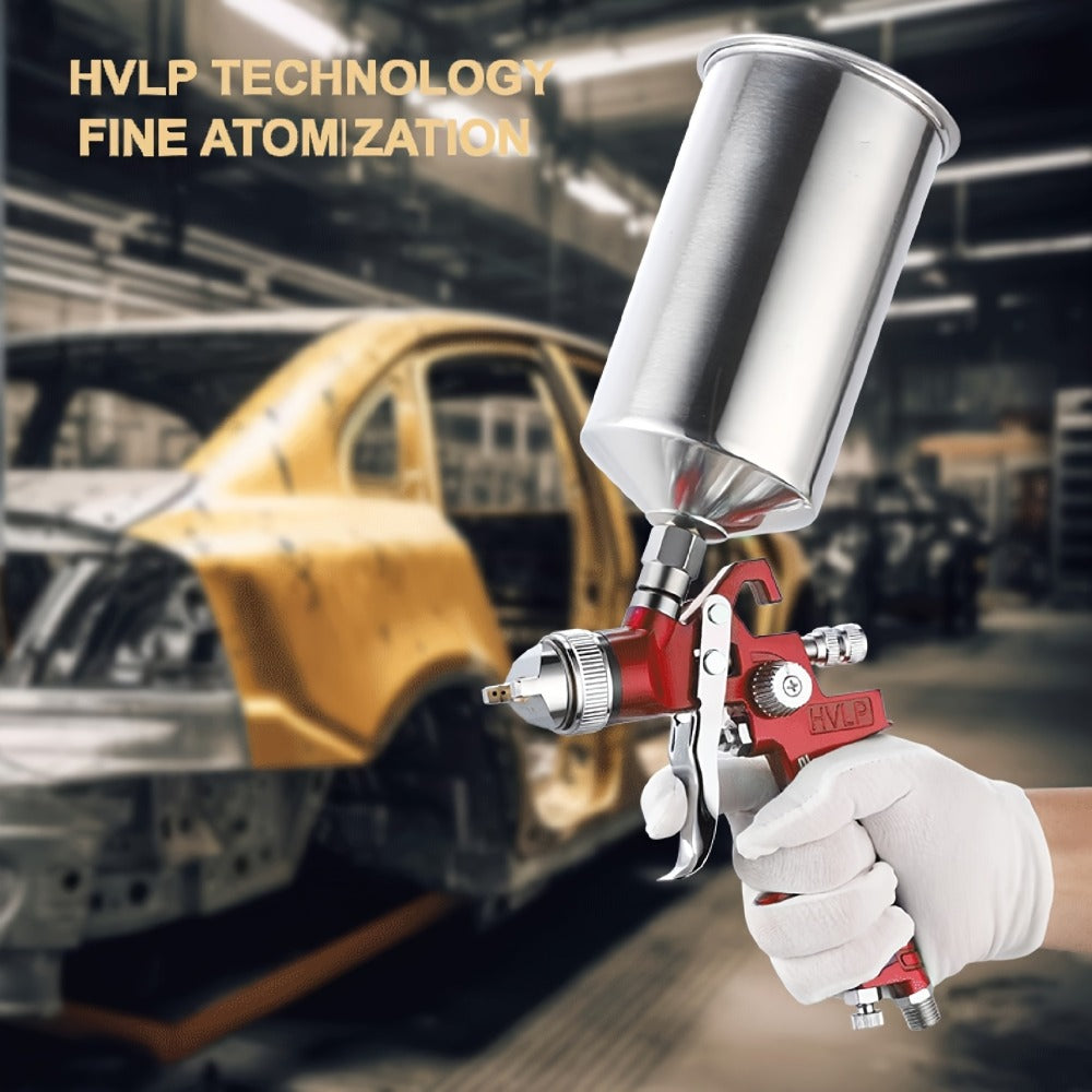 HVLP Gravity Feed Spray Gun Set – 3 Nozzles (1.4 / 1.7 / 2.0mm) with 1000cc Aluminum Cup for Automotive Painting, Base Coat, Clear Coat & Touch-Up, Stainless Steel Needle, Red