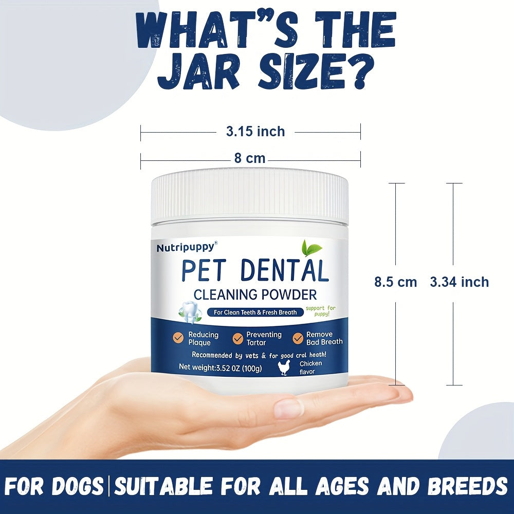 Pet Dental Powder for Dogs & Cats – Plaque Remover, Bad Breath Freshener & Tooth Cleaning Powder, No-Brush Oral Care Solution, 100g – Safe Daily Dog Dental Health Supplement