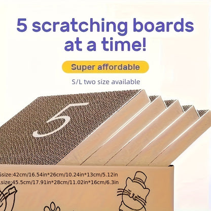 Cardboard Cat Scratching Board 5pcs Reversible Extra Large with Box Indoor Cat Scratch Pad Sofa Resting Playing Lounge Set Regular and XL